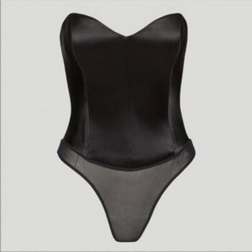 Aritzia Babaton Blaze Bodysuit Strapless Corset Bustier Size 00 Black Satin